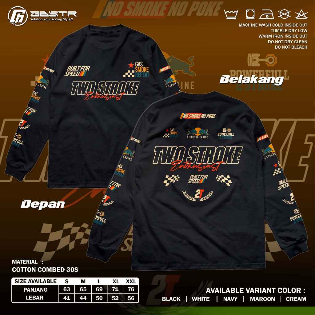 Kaos 2 Stroke Enthusiast Lengan Panjang I Built For Speed I Baju Racing Two Stroke 2 Tak Herex CB GL
