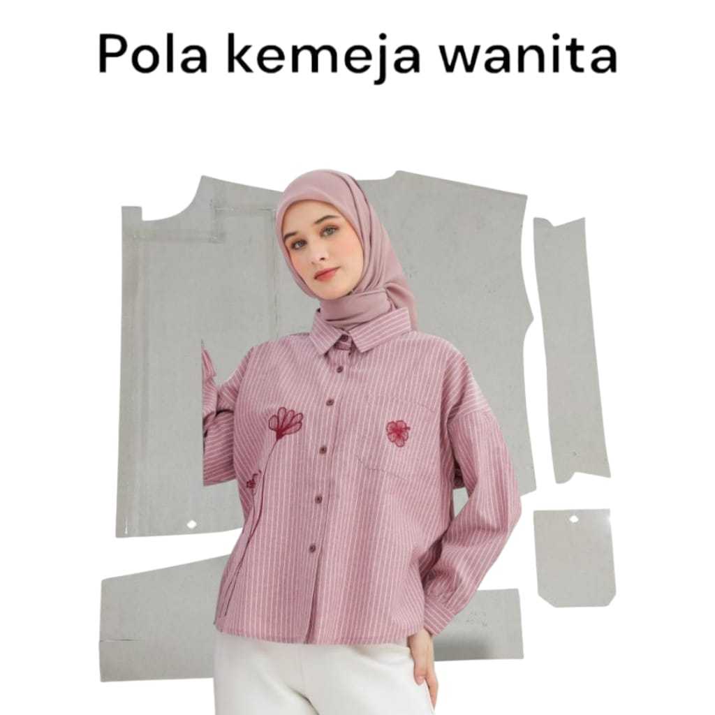 Pola Kemeja Oversize Wanita Dewasa Lengan Panjang S-XXL | Pola Jahit Siap Jiplak & Siap Jahit