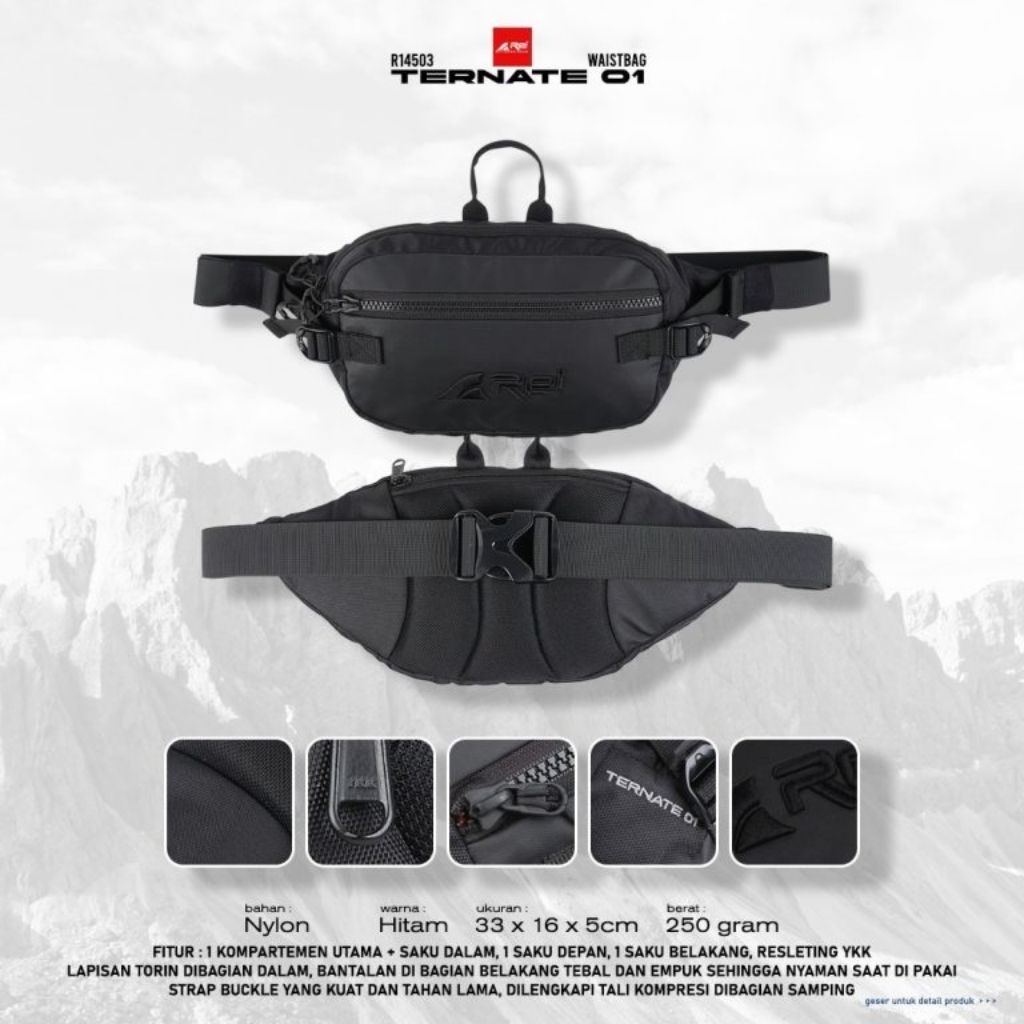 Tas Pinggang / Waist Bag Pria Ternate 1 Hitam Arei Outdoorgear