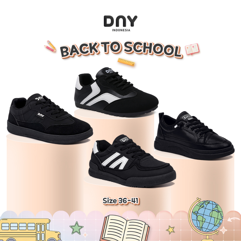 Sepatu DNY Sneakers Hitam Wanita Sepatu Anak Sekolah Black Shoes Cewek Sepatu Back to School 0375