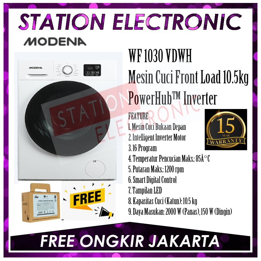 MODENA WF 1030 VDWH / WF1030 VDWH Mesin Cuci Front Loading 10.5Kg
