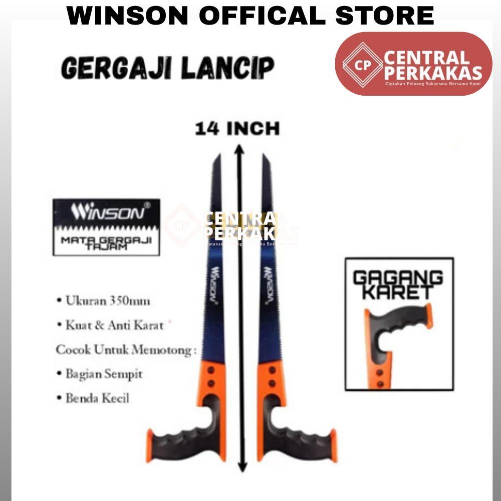 Gergaji Lancip Gagang Fiber Winson / Gergaji Lancip Manual Compass 14 Inch / Gergaji kayu / Gergaji 