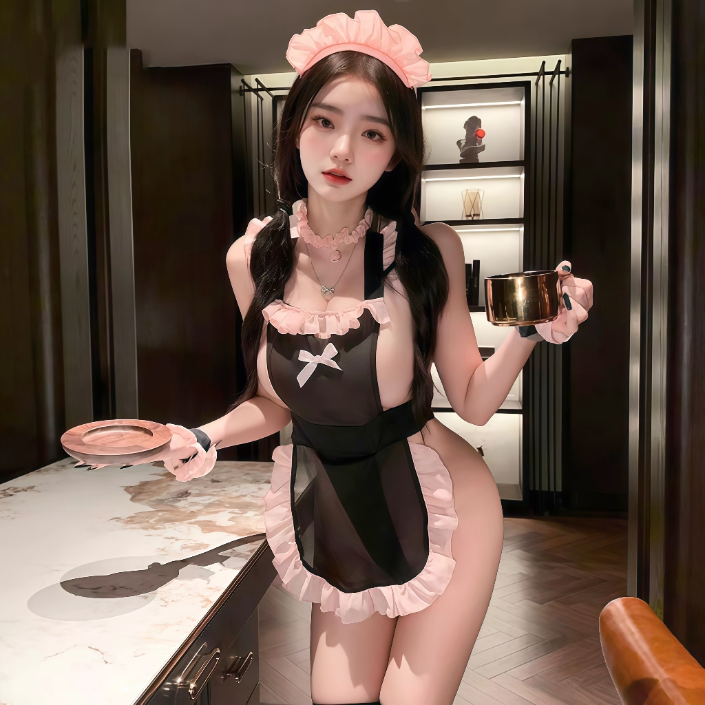 Sexy Lingerie Dress/Sleepwear Lingerie/Gaun Maid Cosplay Seksi /Gaun Pelayan Lucu dengan Bel - Model