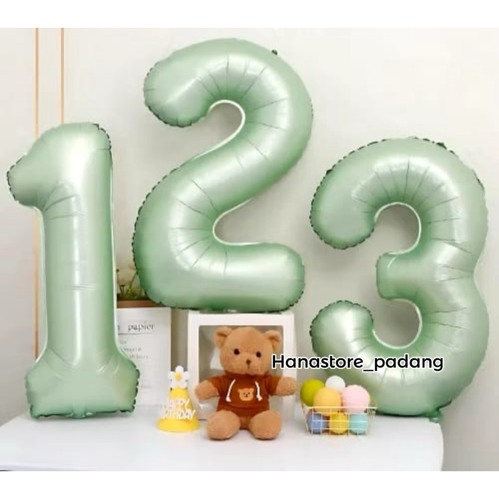 HSP Balon Foil Angka Hijau Sage Jumbo 80 Cm Balon Angka Jumbo Hijau Sage Ulang Tahun