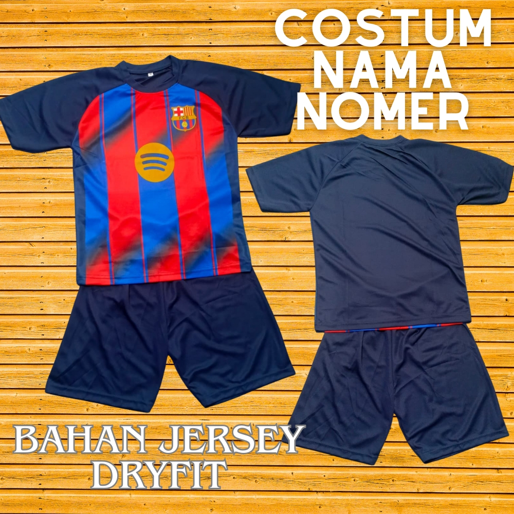 Setelan Baju Kiper Sepakbola Anak Laki Laki/ Baju bola Barcelona Costum Nama Nomer