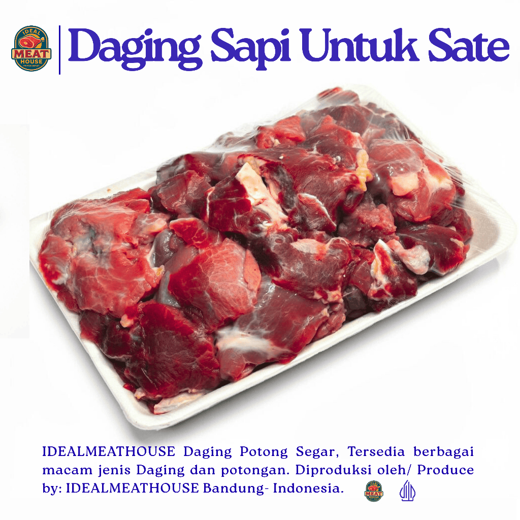 Ideal Meat House - Daging Sapi Potong Sate Tanpa Lemak Premium 500gr Fresh Halal, Potongan Dadu Rapi