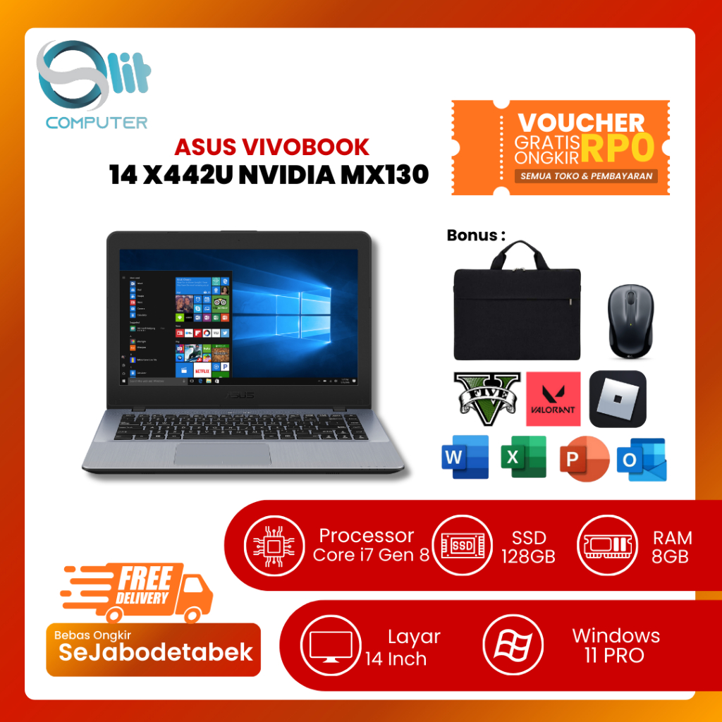 ASUS VIVOBOOK 14 X442U i7-8550U RAM 8GB SSD 128GB MX130 14 Inch FHD Laptop Second Rasa Baru