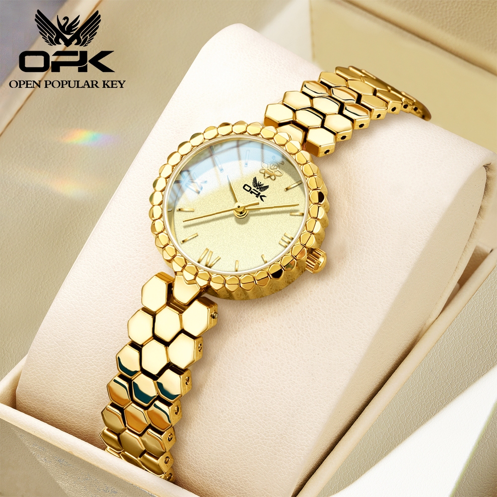 OPK Jam Tangan Wanita Anti Air Original Cewek Stainless Steel Quartz Women Emas Strap Watch Model 60