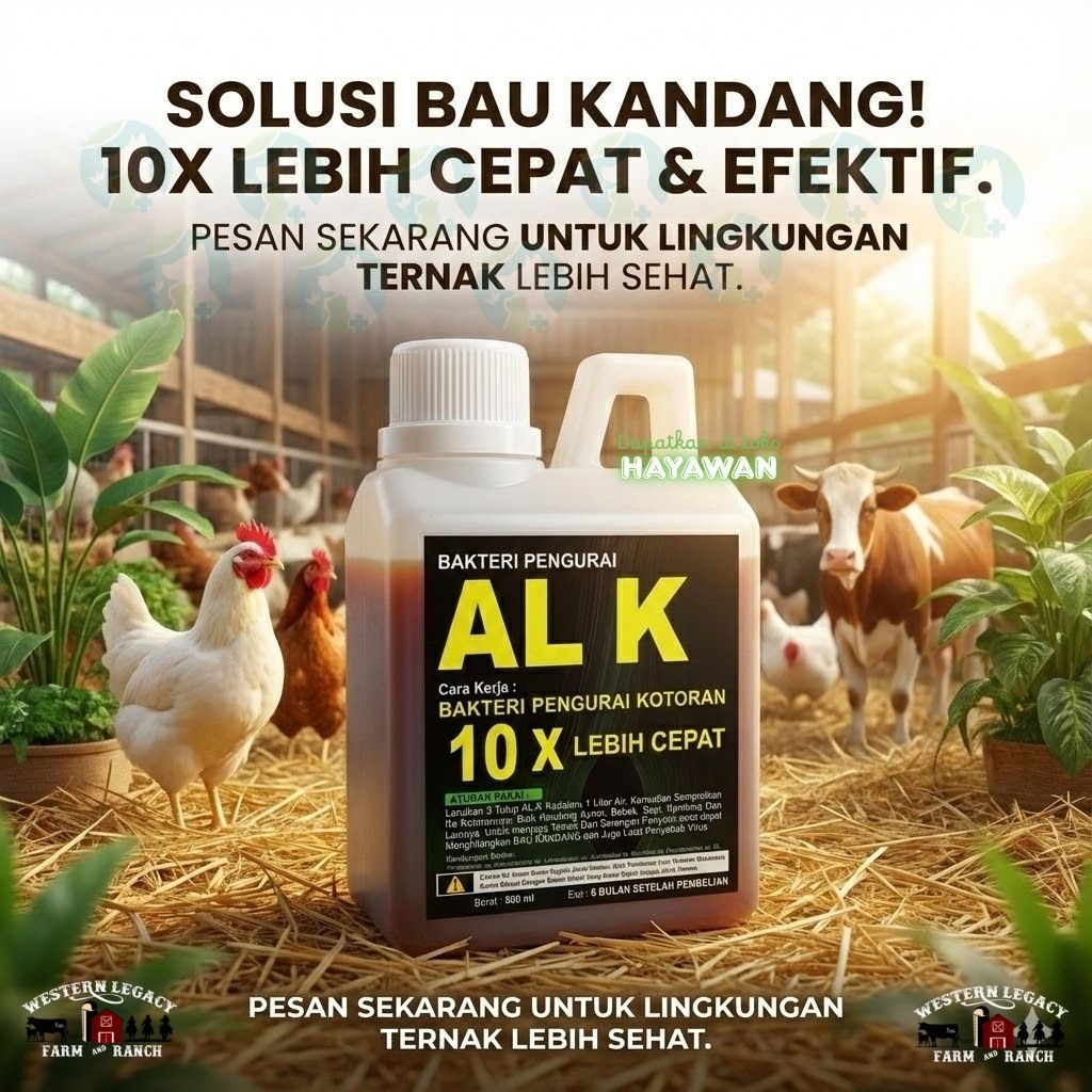 BAKTERI AL K - Probiotik Kandang Penghilang Bau Serta Pengurai Kotoran & Pengganti Desinfektan Kimia