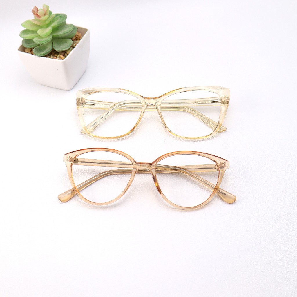Abhie Kacamata Frame Kacamata Cat Eye Coklat Transparan