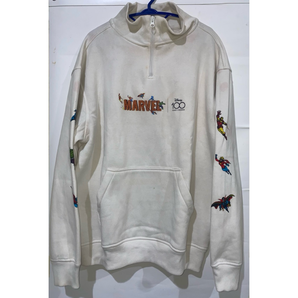 Preloved M231 Original Half Zip Sweater, Marvel Collection, Size L - White Ivory, Putih Gading