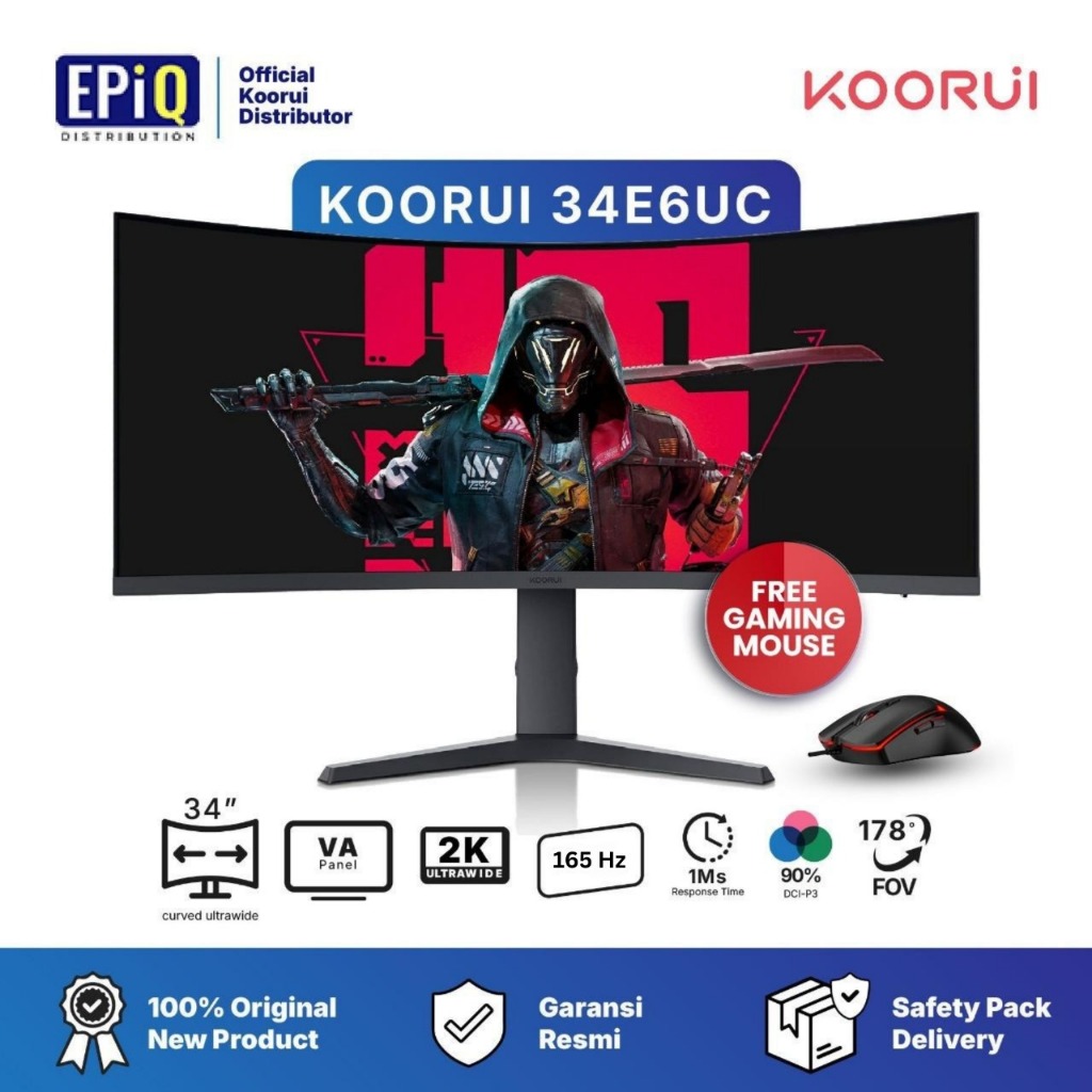 [FREE GAMING MOUSE] Koorui 34E6UC - Monitor Gaming Curve 34” | WQHD (3440×1440) | 165Hz | 1ms Respon