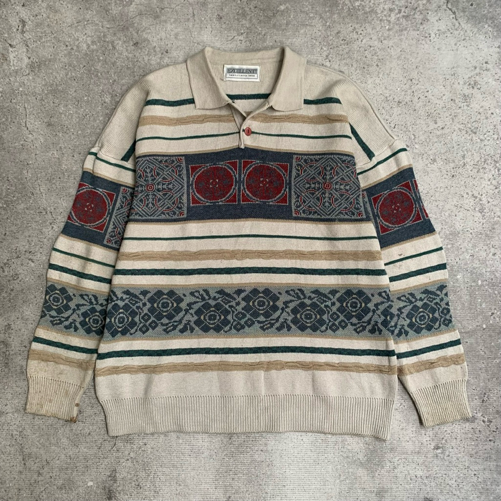 VTG POLO KNIT PATTERN EXCELLENT