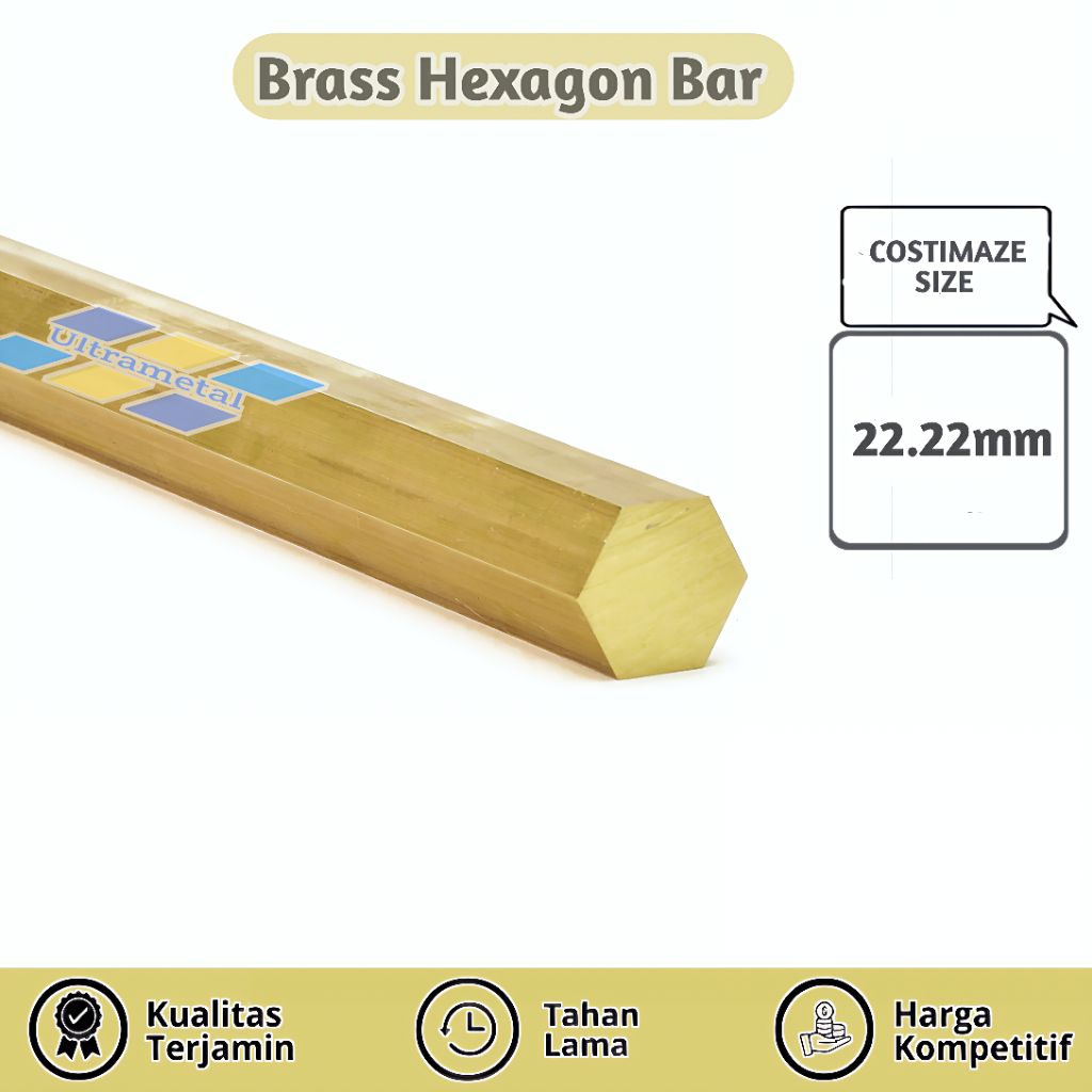 AS KUNINGAN HEXAGON 7/8 ( 22.22MM ) | AS KUNINGAN SEGI ENAM PER 1CM
