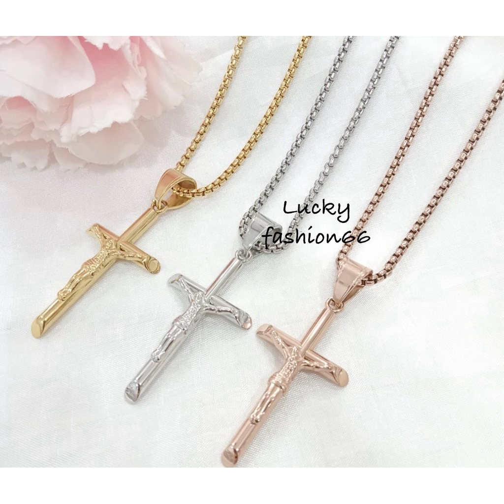 Kalung titanium salib panjang kalung 60cm