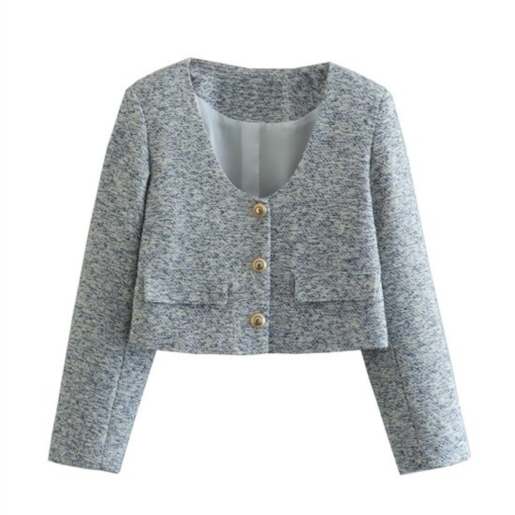 White Blue Tweed Blazer