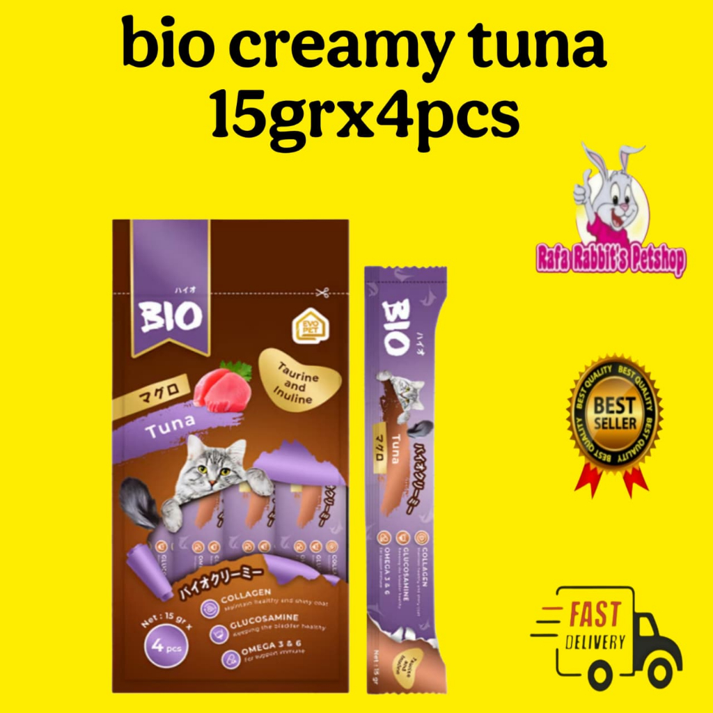 BIO CREAMY CAT TREAT SNACK CEMILAN KUCING BASAH meo creamy ciao tuna
