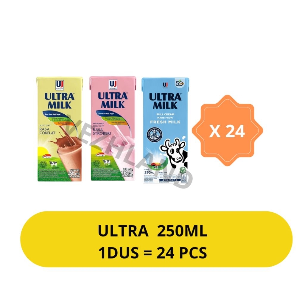 Susu Ultra Milk 250ml ( 24pcs ) ( 1dus ) ( Grosir ) ( Surabaya ) ( Instant ) diproduksi Ultra Jaya
