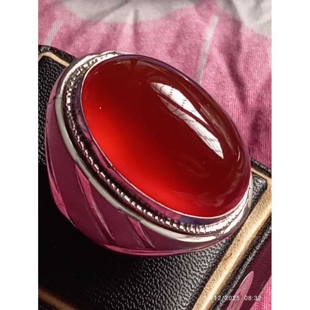 Cincin Mata Batu Bacan Obi Merah Nukleus Halmahera Kristal Giwang Jumbo Alas Merah Bigsize Premium (