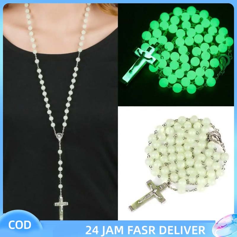 8mm Bola Rosario Fosfor Menyala Kontas Rosario Rosario Katolik Kalung Rosario Glow In The Dark
