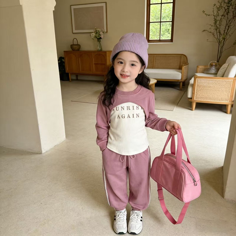 COD Setelan Anak Perempuan Korean Style Fashion Setelan anak Perempuan import Sport 3pcs Atasan+Romp