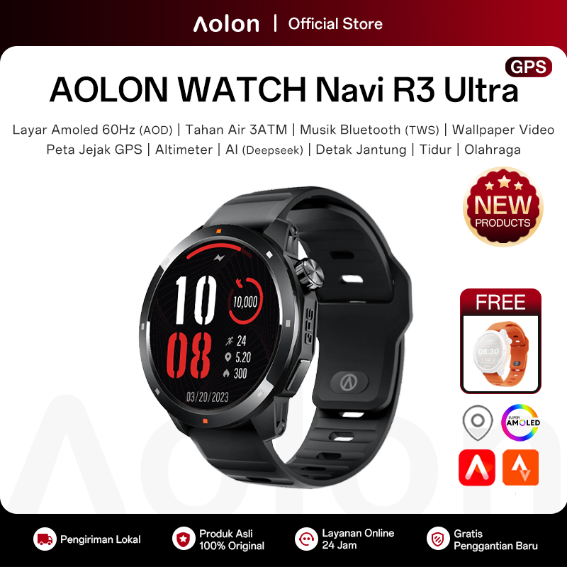 [New GPS] Aolon Navi R3 Ultra Jam Tangan Smartwatch GPS 46mm Amoled 60Hz Tahan Air 3ATM Musik Blueto