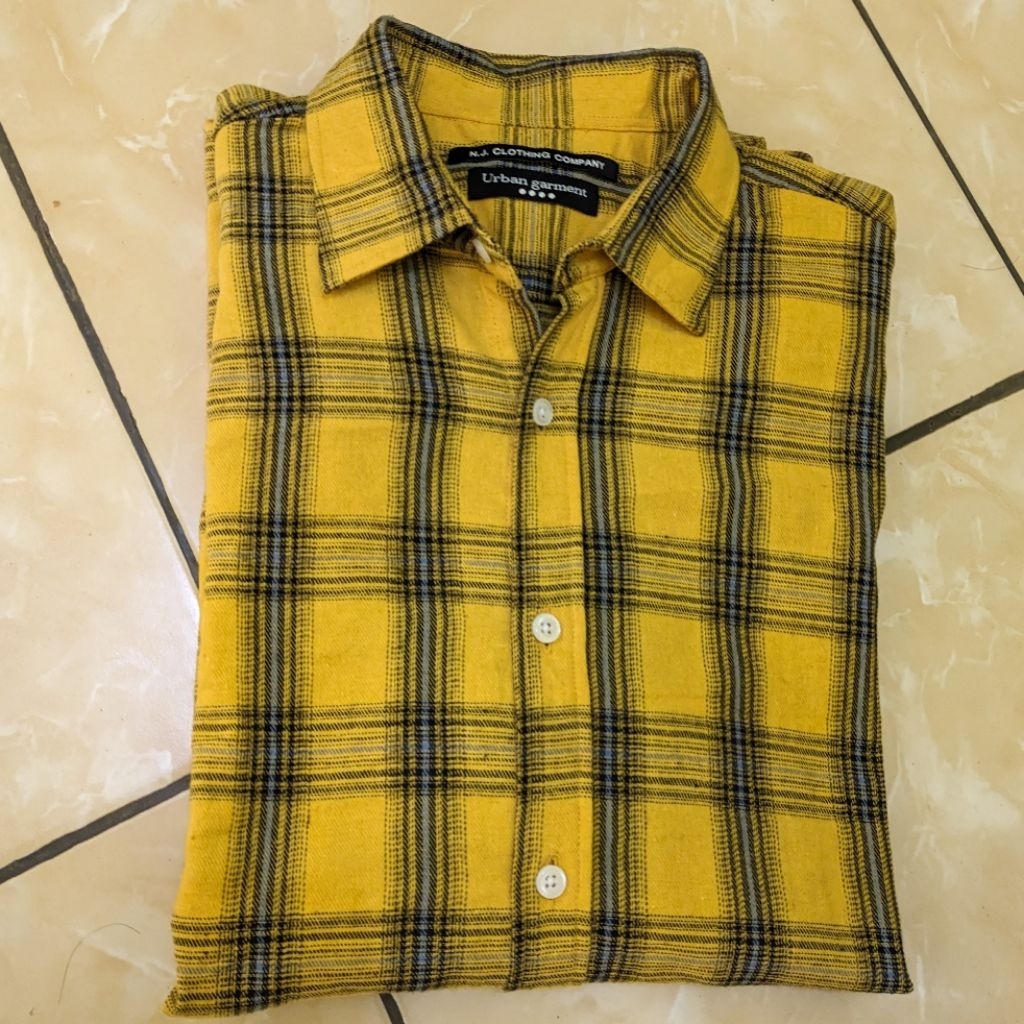 Flanel Kemeja Panjang NJ Clothing Kuning Telur