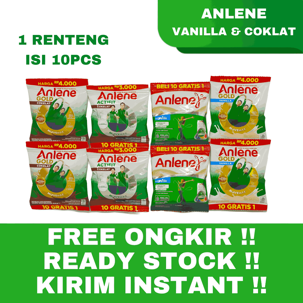 ANLENE SACHET ACTIVIT GOLD RASA VANILLA DAN COKLAT SUSU BUBUK ANLENE TINGGI KALSIUM  ORIGINAL 100%