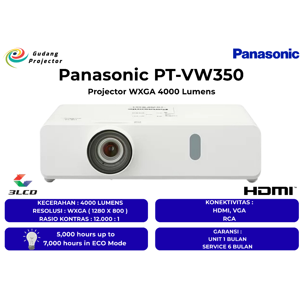 Proyektor Second Panasonic PT-VW350 HDMI 4000 Lumens Super Terangggg