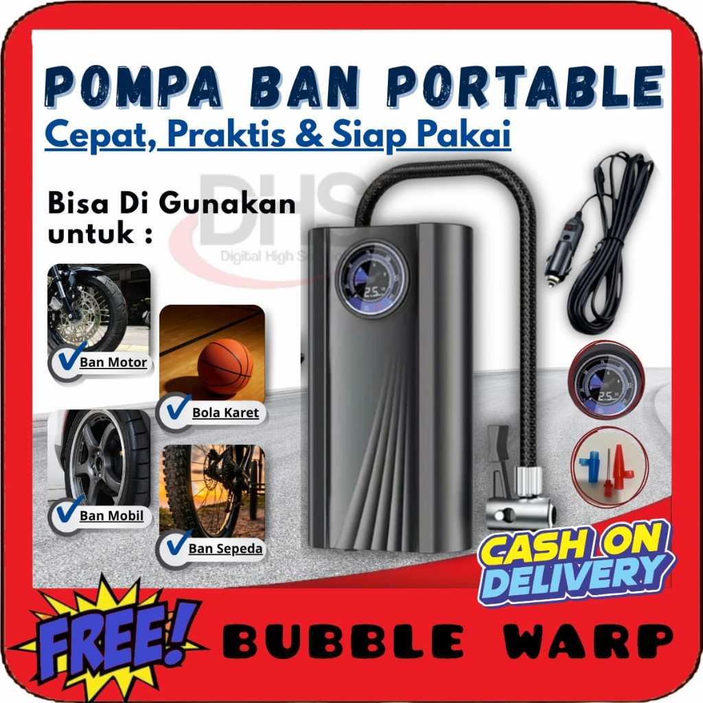 Kompresor Angin Elektrik + Alat Tambal Ban Motor Mobil - Paket Pompa Ban Portable & Tambal Tubeless