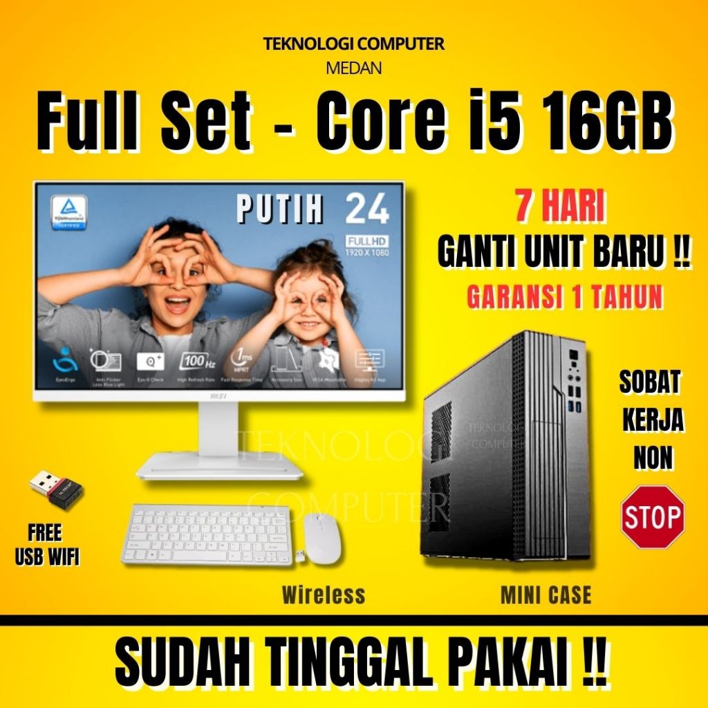 Core i5 | Mini | Full Set 24" | Komputer Kantor Admin Sekolah | CPU PC Rakitan