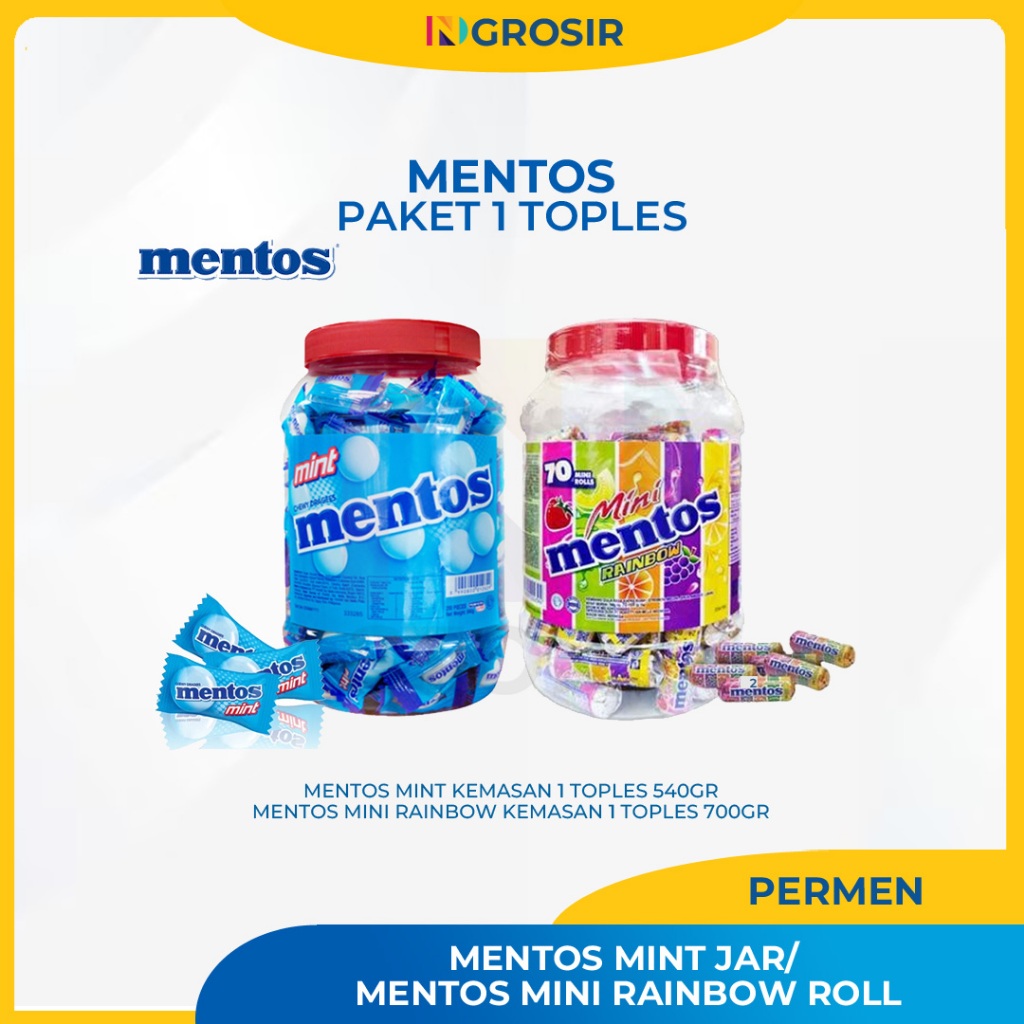 Permen Mentos Mint Jar 540gr/Mentos Mini Rainbow Roll 700gr Kemasan 1 Toples