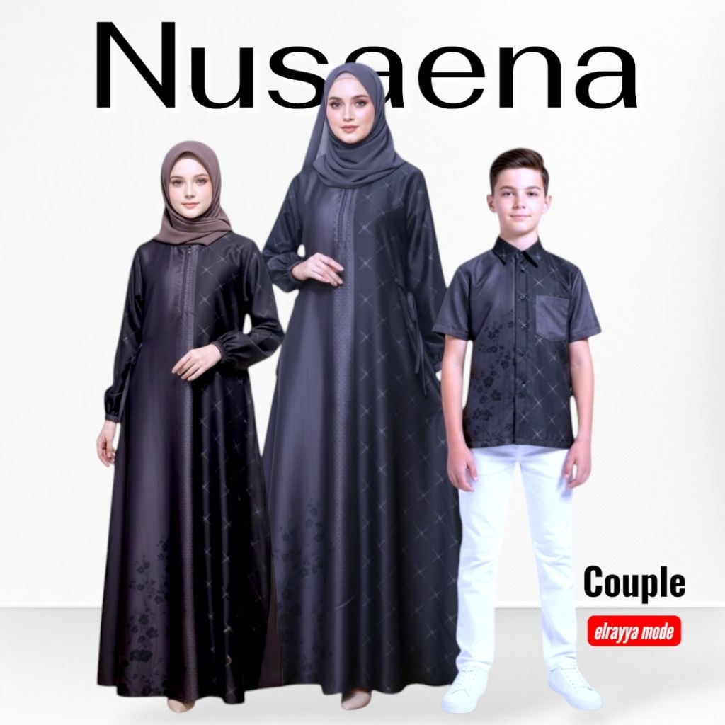 Nusaena Elrayya mode Syamila Hitam Arabian Silk Premium | Baju Couple Pasangan Kondangan Gamis Kemej