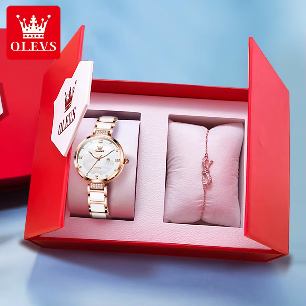 OLEVS Jam Tangan Wanita  Original + Gelang + Box Mewah Anti Air  Fashion Elegan Women Watch