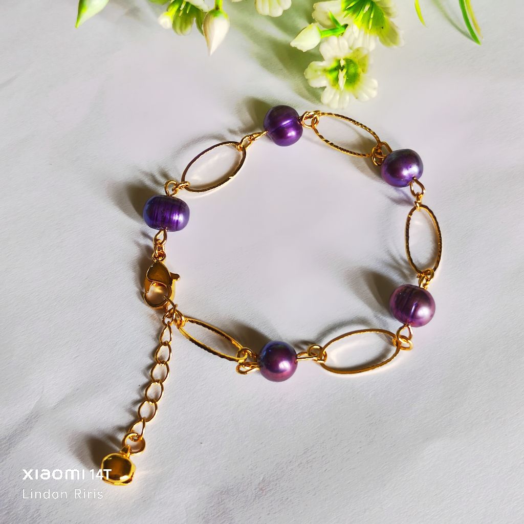 Gelang mutiara asli Lombok warna ungu