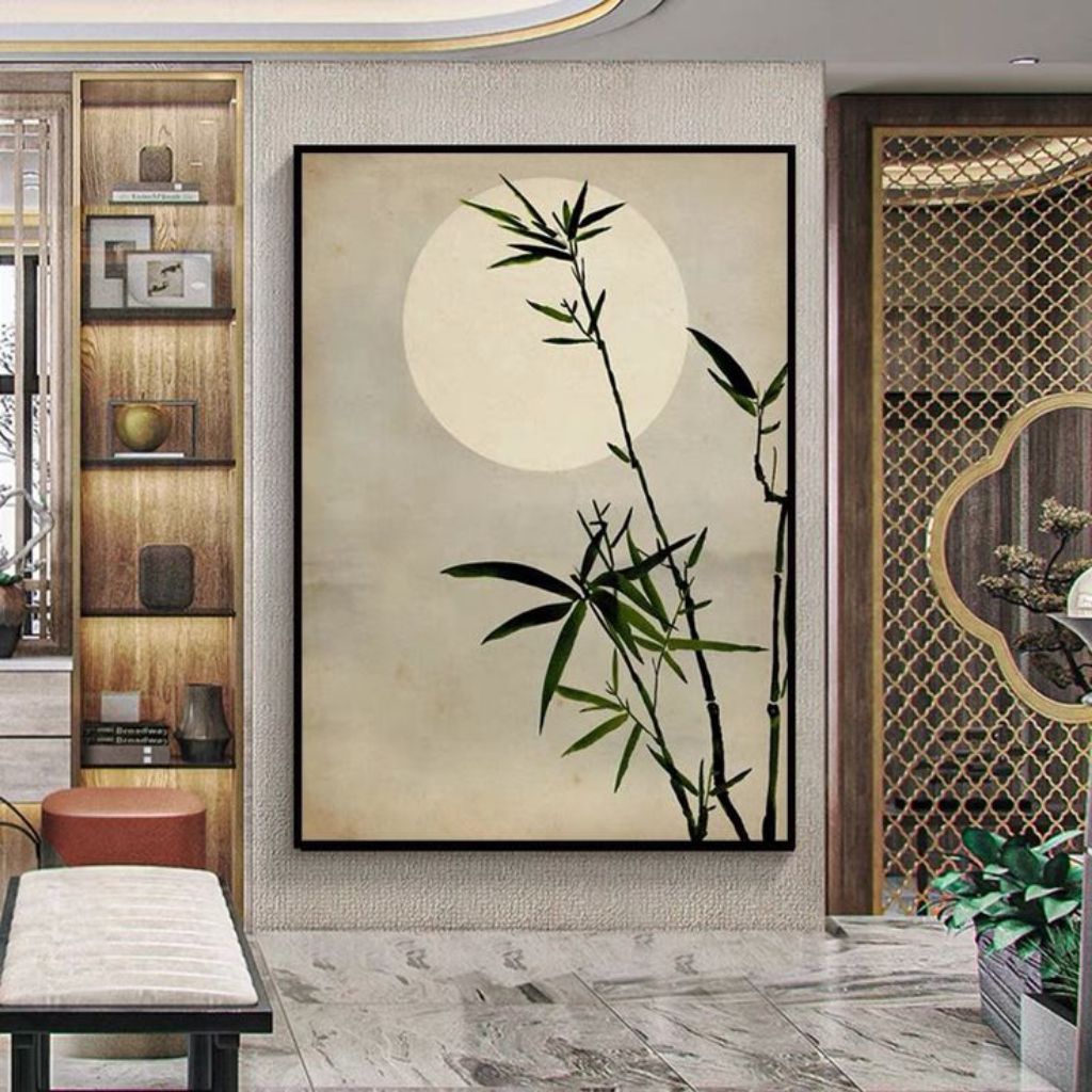 Hiasan Dinding Rumah/Ruang Tamu Lukisan Pohon Kayu Matahari Minimalis