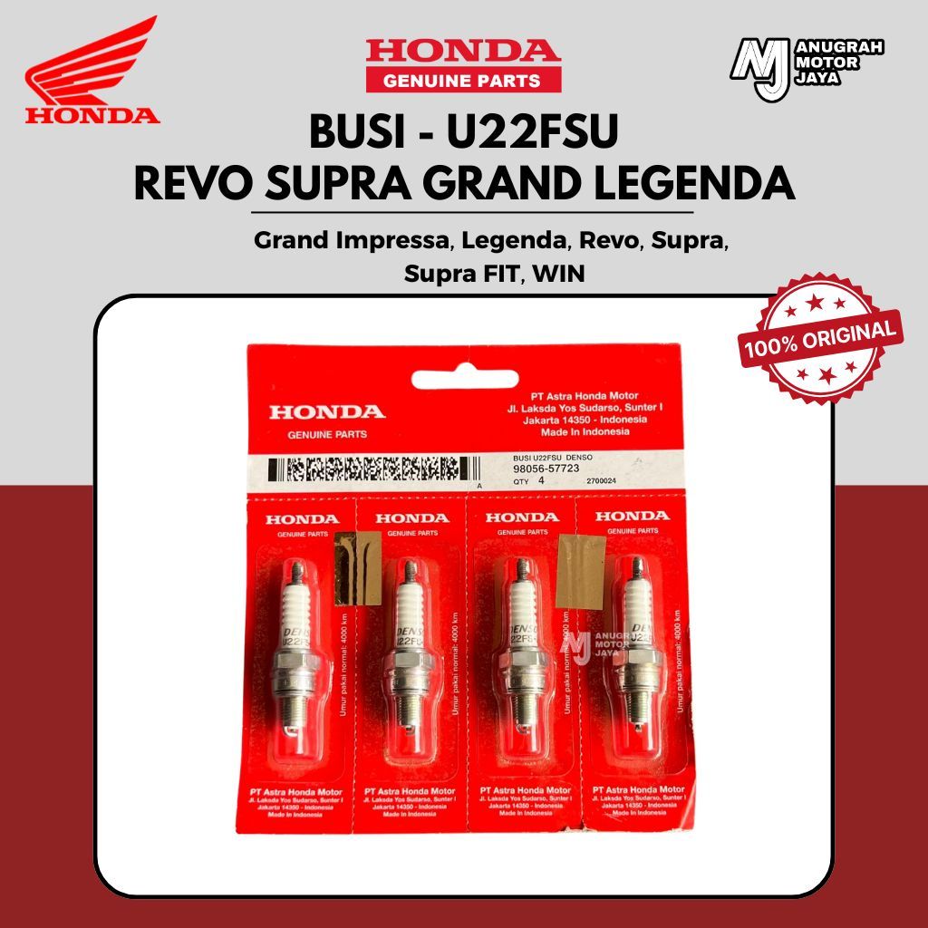 Busi Motor Denso U22FSU AHM HONDA - Busi Supra Revo Grand Legenda 100% Original HONDA