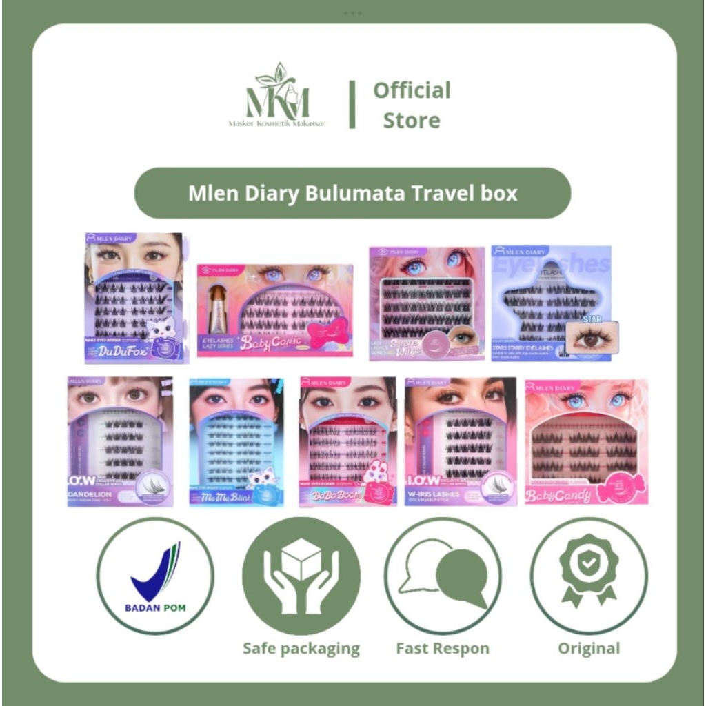 [MaskerMksr] MLEN DIARY Bulu Mata Palsu Travel box - STAR STYLE Lashes 9-12mm, Lembut, Tahan Lama, D
