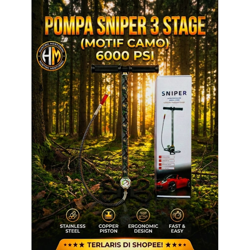 Pompa sniper 3 stage butterfly, pompa sniper (Motif Camo), pompa pcp 6000 psi
