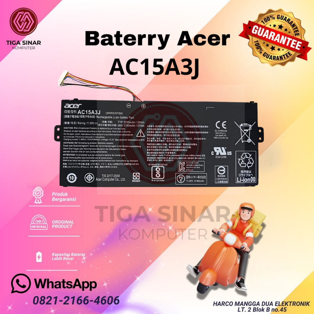 BATERAI ACER AC15A8J untuk Acer Chromebook11 CB3-131 CB311-8H CB311-9H CB5-132T CB3-132 CP311 Spin 5