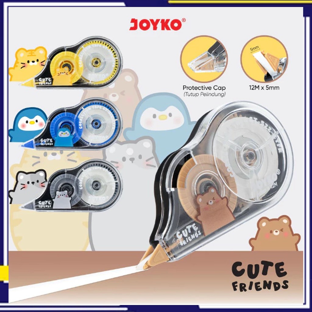 CORRECTION TAPE JOYKO CT-522-CTFR / Tip-Ex Tipex Kertas Joyko CUTE FRIENDS CT-522 CTFR CT-522CTFR