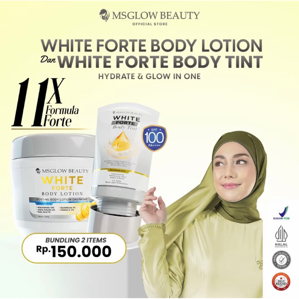 MS GLOW WHITE FORTE BODY LOTION FREE WHITE FORTE BODY TINT