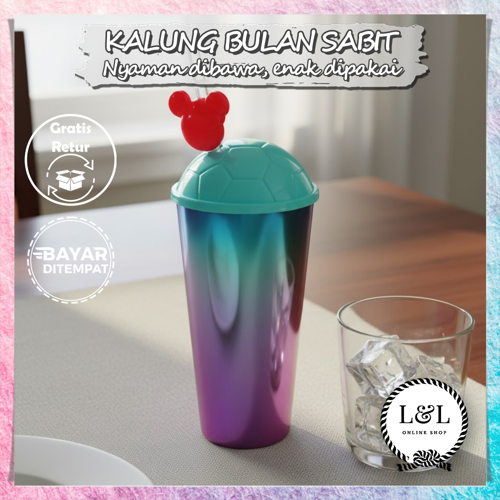 Tumbler Plastik Gradasi Rainbow Botol Minum Gradasi Kekinian dengan Sedotan Karakter Tumbler Plastik
