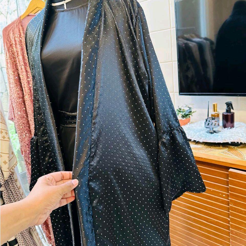 Zainah Abaya Bahan Jetblack Outer Hitam Panjang Motif Swarski Elegan Mewah