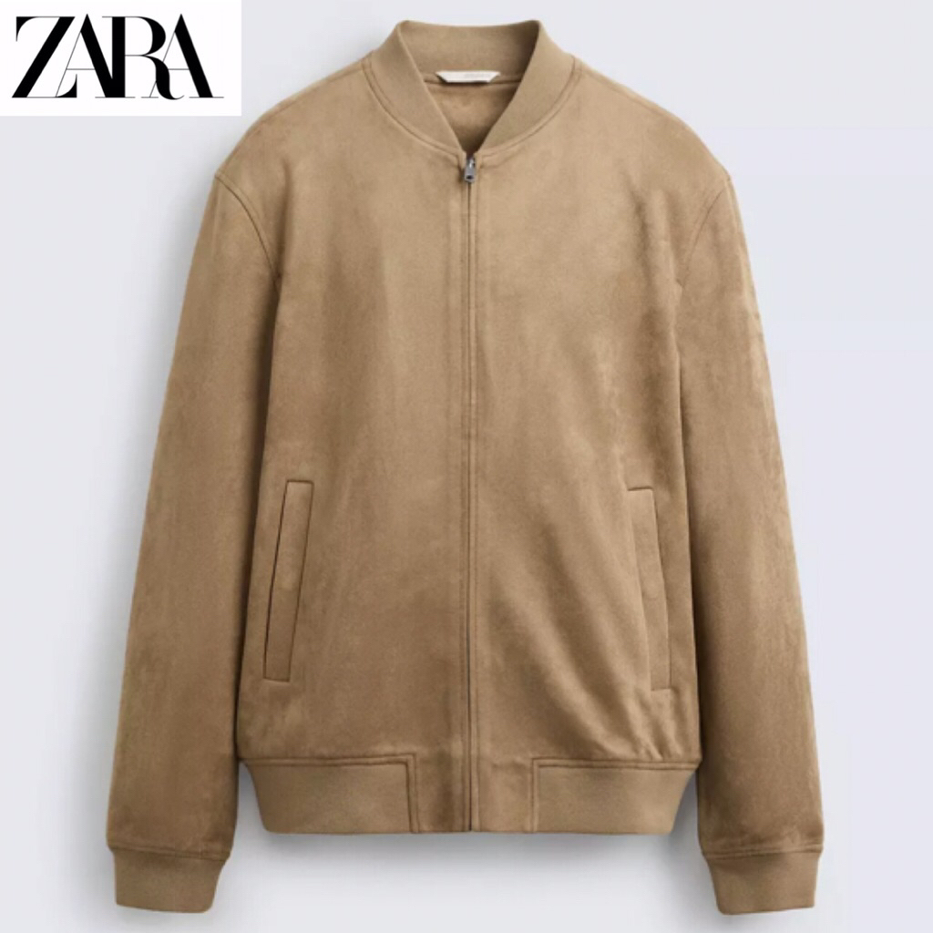 ZARA Men Jacket Faux Suede Jaket Bomber Pria Beige