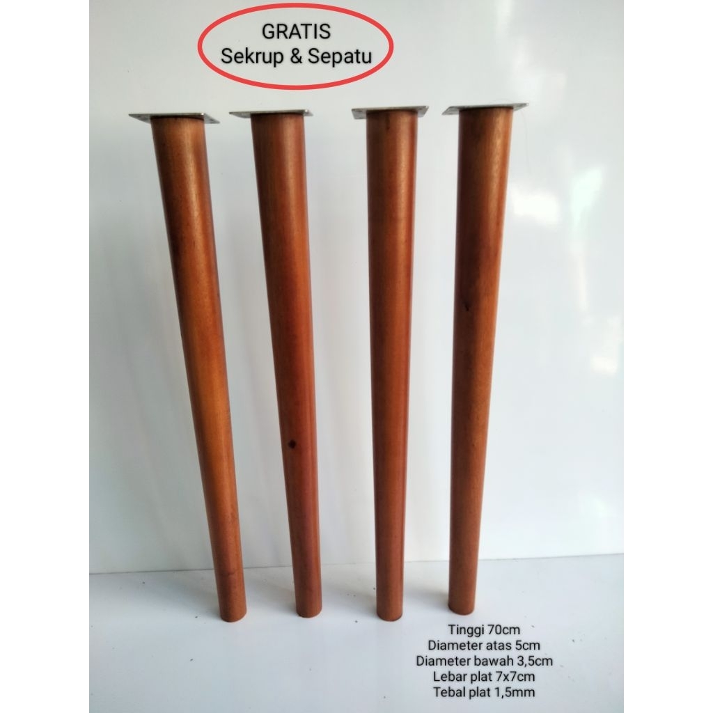 Kaki meja bubut bulat kayu retro 70cm 1set (4pcs)