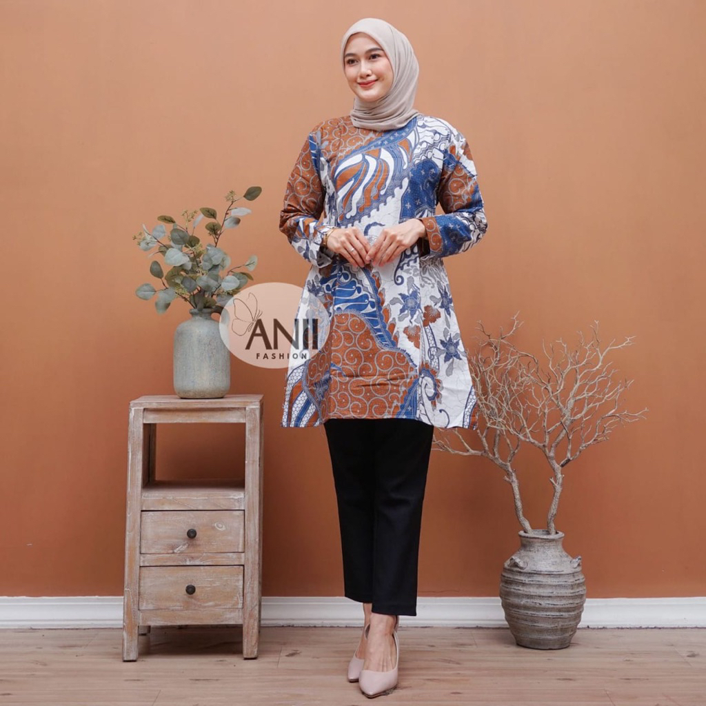 READY ATASAN WANITA TUNIK BATIK MODERN - KATUN ADEM, SERIES SAMPAI JUMBO BIRU COKLAT, KUNING HIJAU, 