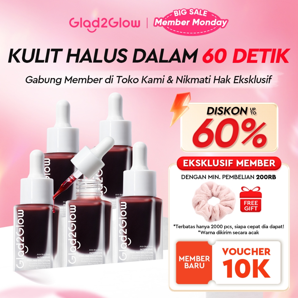 [12.12 Belanja 200rb, Disc. 20%]Glad2Glow Peeling Solution Serum Eksfoliasi Wajah 60S Menghaluskan K