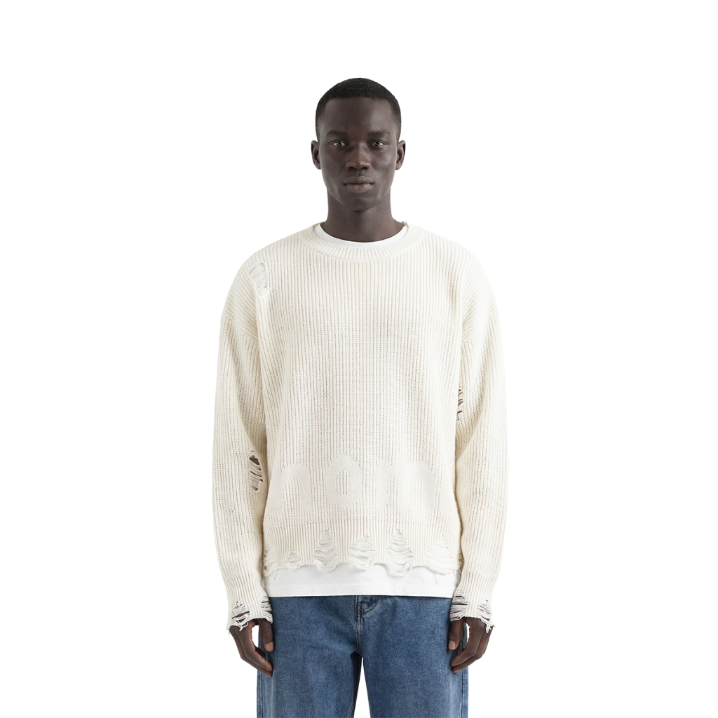 NOMADSTUDIO Reborn - White Distressed Oversized Knit Sweater