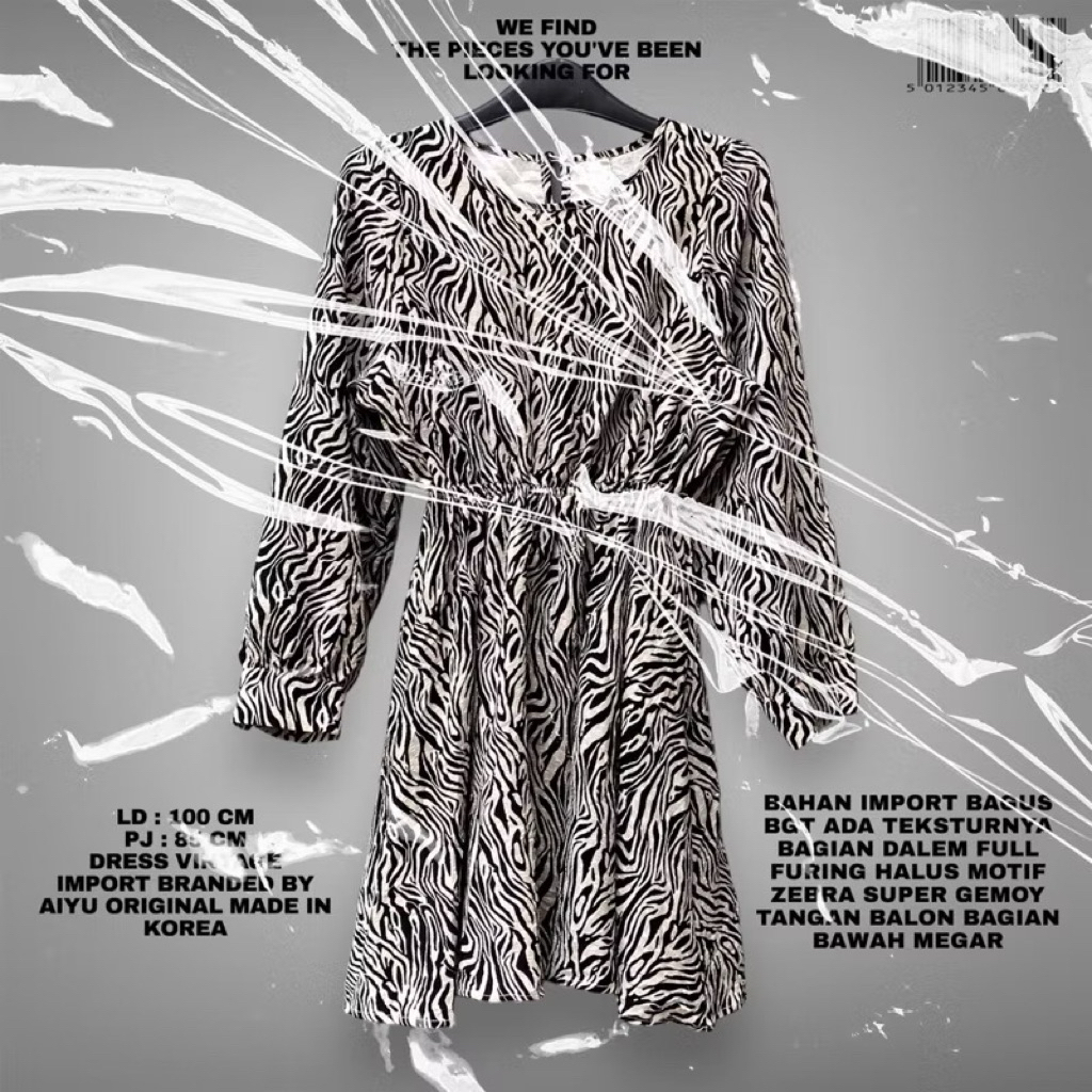 AIYU ORIGINAL KOREAN DRESS PREMIUM/DRESS KOREAN LOOK/DRESS KOREAN STYLE/DRESS MOTIF ZEBRA MEGAR ALIN